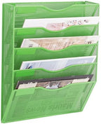 EASEPRES 5 Pocket Mesh Hanging Wall File Organizer, Wall Mounted Mail Paper Document Folder Holder, Clipboard Storage Organization Magazine Rack with Nametag Label for Office Home School, Green by EASEPRES