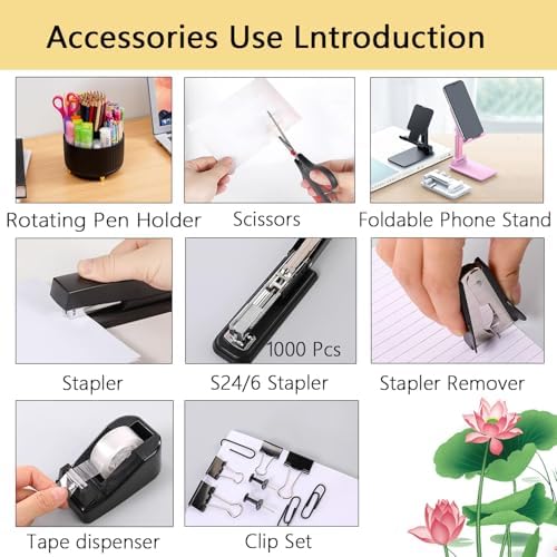 Office Supplies,Desk Accessories,Desk Organizer,Stapler,Tape Dispenser,Folding Phone Holder,Scissors,Notebook,Staple Remover,Staples,Clear Tape,Sticky Notes,Paper Clips,Bookmark,Pen,Pen pals Ect.27pcs - Image 3