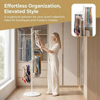 67" Freestanding Spiral Scarf Organizer - 30 Rods Metal Holder, Space Saving Hijab/Belt/Pants Rack for Closet, Clothing Store & Home (White) - Image 6