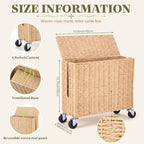 Briwooody Extra Large Rattan Cable Management Box with Caster Wheels, Brown - Image 2