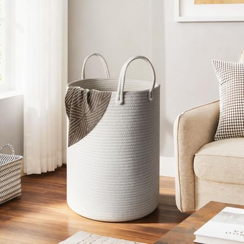 MEGASKET Large White Laundry Basket, 80L Tall Blanket Basket Living Room, Cotton Rope Toy Bin for Organizing, XL Woven Baby Nursery Laundry Hamper with Handle, White Room Decor, Bedroom Aesthetic - Image 7