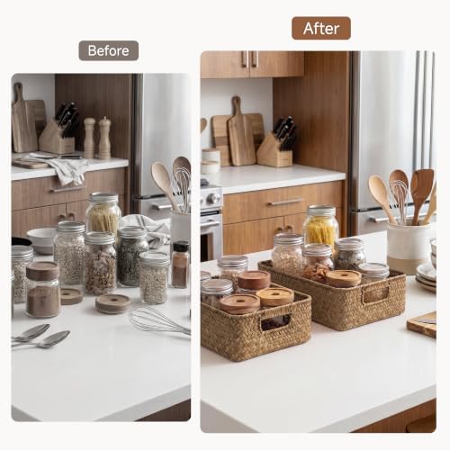 StorageWorks Wicker Baskets for Storage, Woven Baskets for Organizing, 11¼"L x 7½"W x 3½"H, Natural (Seagrass) - Image 6