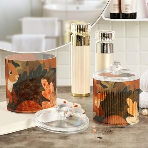 Orange Squirrel Leaves Falling Qtip Holder Waterproof Dustproof Apothecary Jars with Lids For Bathroom Cotton Swabs Makeup Sponges Floss Picks Bath Salts 2 Pack - Image 4