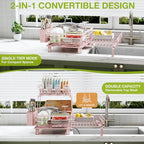 2-Tier Expandable Dish Drying Rack, Kitchen Counter Pink - Image 3