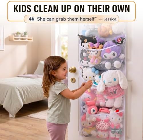 Honeyera The Original Stuffed Animal Storage (Patented) - Over Door Organizer for Stuffies, Baby Ideas Holder, Toy Plush Hammock Hanging Net Big Girls Toddler Large Bag Animals Stuffy Behind - Image 5