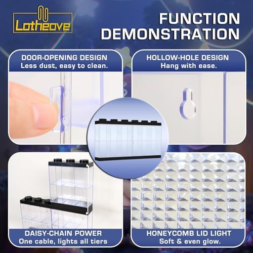 Wall-Mounted White Acrylic Display Case with White LED Light, 12-Grid Clear Showcase Shelf, No-Assembly Dustproof Organizer for Mini Figures, Collectibles - Image 4