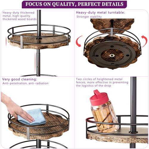 Heavy-Duty 3-Tier Lazy Susan Organizer, Adjustable to Different Heights, Countertop Spice Rack, Upgraded Thickened Wooden Board, Suitable for Seasoning Organizer, Kitchen Organization（2 Pack） - Image 5