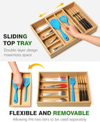 HULISEN Double Layer Bamboo Utensil Drawer Organizer for Silverware Cutlery - Image 5