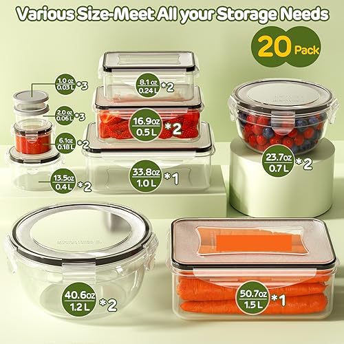 JSCARES 40 PCS Food Storage Containers with Lids Airtight (20 Lids &20 Containers) - Leakproof Meal-Prep Containers for Kitchen Storage Reusable Plastic Microwave/Dishwasher Safe with Labels & Pen - Image 2