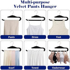 Velvet Hangers Non-Slip,40 Pack Open Ended Felt Jean Hangers,Heavy Duty Space Saving Flocked Hangers for Pants Slack Skirts Tank Top Towel,360° Swivel Golden Hook (40, Black) - Image 5