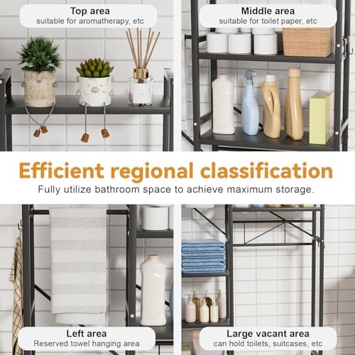 1 Set Over The Toilet Storage, 3-Tier Bathroom Laundry Storage Rack Space-Saving Organizer Household Supplies (Black-M) - Image 6