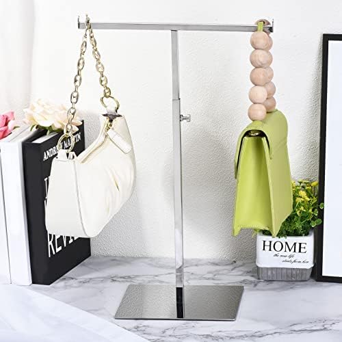 uxcell Purse Display Stand T Shaped Metal Adjustable Handbag Rack Double Hook Holder Necklace Organizer for Home Boutique Store - Silver - Image 6