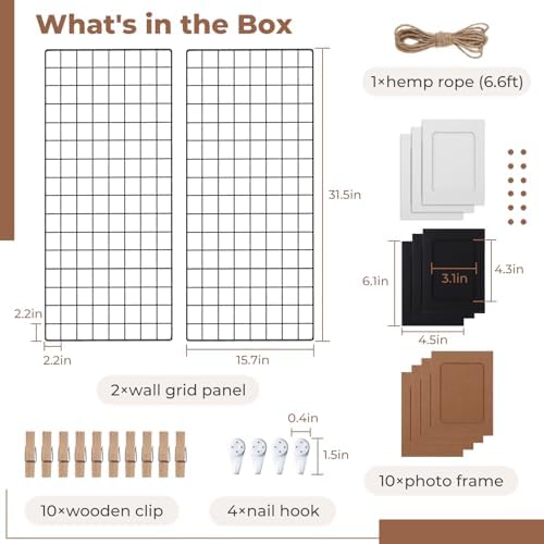 Lnrueg 2 Pack Wire Wall Grid Panel 30" x 15", Wall Grid Shelf with Photo Frames for Photo Display, Metal Mesh Message Board Memo Boards, Heavy Duty Gridwall Display Rack for Art Retail Display - Image 2