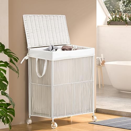 WOWLIVE Rolling Laundry Basket Wheels, Handwoven Laundry Hamper with Lid - Image 2