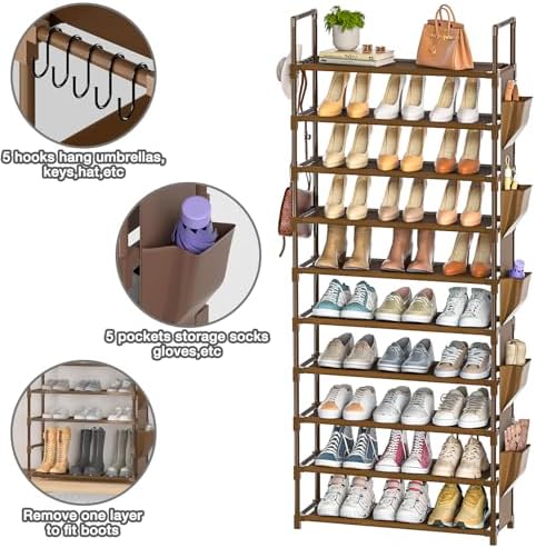 LUKYTOWER Tall Shoe Rack - 10 Tier Shoe Organizer 30-35 Pairs Boot Storage - Image 4