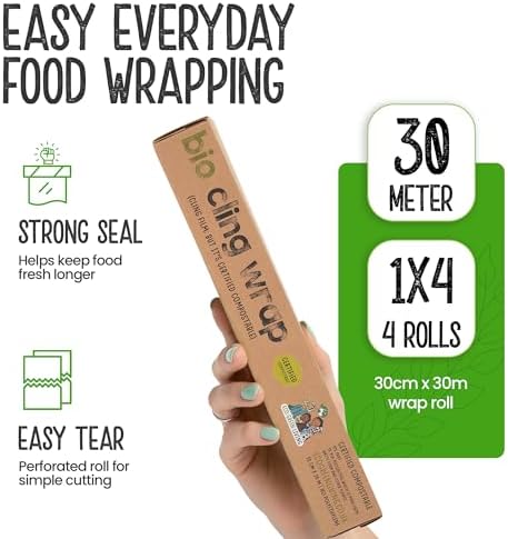 Eco Green Living Biodegradable Cling Film Bio Cling Wrap 100% Compostable, BPA & Plastic-Free Food Wrap, Vegan, Fridge & Freezer Safe, Recyclable Cardboard Dispenser. 4 Pack 30cm x 30m - Image 5