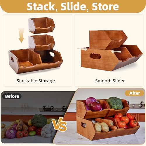 HYPIGO Wood Pantry Organizers and Storage, Stackable Wood Storage Bins - Image 3