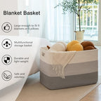 OIAHOMY 118L Extra Large Blanket Basket Cotton Rope Storage Basket Grey - Image 3
