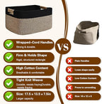 3 Pack Large Storage Basket for Organizing, 17.5"x13"x7" Woven Basket for Shelves, Closet Cube Storage Bins with Wrapped Handle, Cotton Rope Baskets for Kitchen, Clothes, Toys(Black & Brown) - Image 5