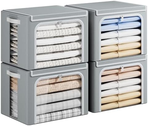 Yecaye Clothing Storage Bin with Lid, Clothes Storage Grey, 40L, 4 Pack by Yecaye
