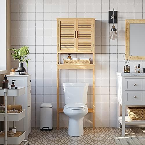 SONGMICS Bamboo Over The Toilet Storage Cabinet, Adjustable Inside Shelf - Image 7