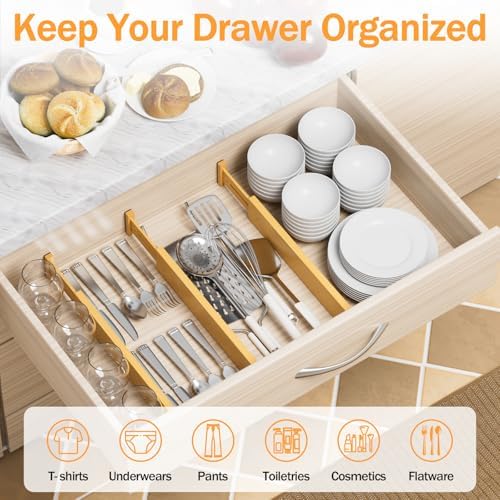 Bamboo Drawer Dividers Organizers, 2.56" High, 17"-21.8" Adjustable, 6 Pack - Image 3