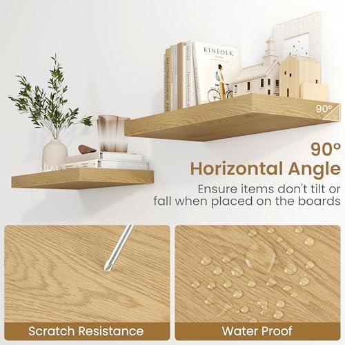 Fun Memories 48 Inch Floating Shelves, 9.3 Inch Deep Wall Shelves for Bathroom, Living Room, Bedroom, Kitchen, Deep Long Shelf Wall Mounted 1 Pack Shelf for Books, Decor, Oak - Image 5