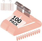 VECELO Premium Velvet Clothes Hangers Suit Heavy Duty (100 Pack)-Non Slip & Space-Saving with 12 Finger Clips & 2Tie Rack Excellent for Men and Women,Pink by VECELO