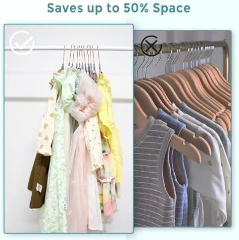 14 Inch Kids Velvet Hangers 50 Pack, Non-Slip Child Hangers, Space-Saving Closet Hangers for Big Kids & Youth, Durable Felt Kids Hangers with 10 Clips & 360° Rose Gold Hook (Gray) - Image 4