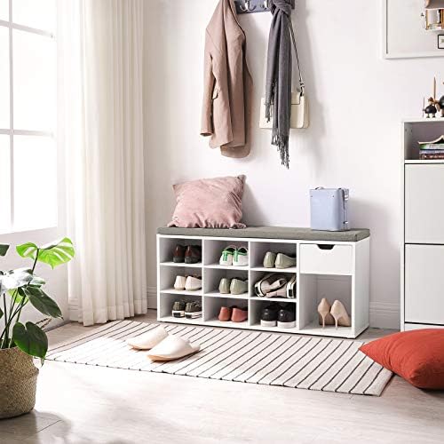 VASAGLE Shoe Bench with Cushion, Storage Bench, 10 Compartments - Image 2