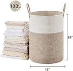 VIPOSCO 100L Extra Large Woven Laundry Basket Hamper, White Brown - Image 3