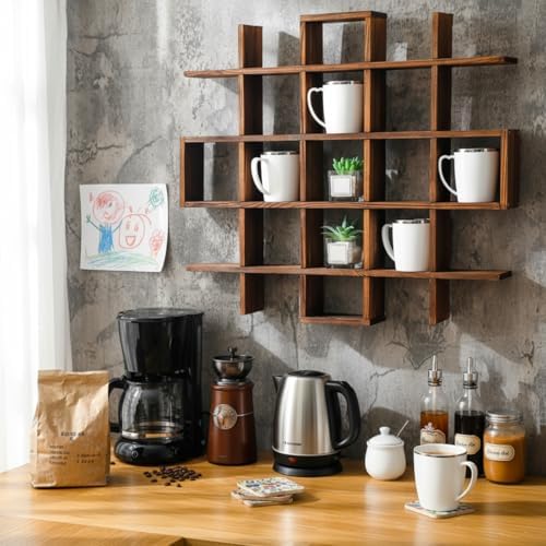 Suzile Mug Display Shelf Wall Mounted,Grid Size 5.1x5.1x3in,Rustic Brown - Image 3