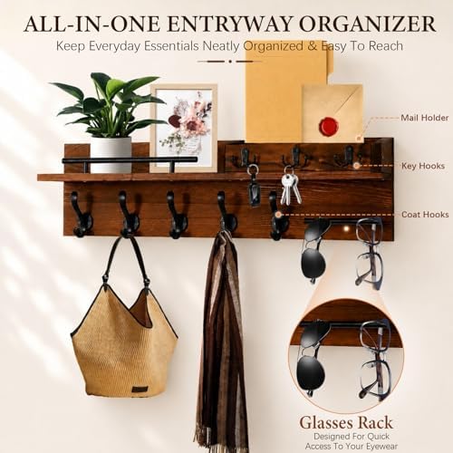 Wooden Wall Mounted Coat Rack for Entryway, Coat Rack Wall Mount with Shelf - Image 5