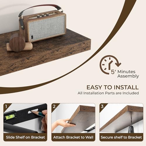 RICHFOCUS Long Floating Shelves for Wall 1Pack|Rustic Brown|55" Lx8 D - Image 6