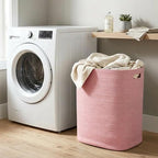 MEGASKET Large Laundry Hamper 16"x13"x22" - Tall Woven Laundry Basket, Cotton Rope Dirty Clothes Hamper, Baby Kids Nursery Wicker Laundry Basket, Bedroom Aesthetic, Soft Laundry Bin, Pink Hamper, 75L - Image 3
