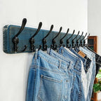 Dseap Coat Rack Wall - Heavy-duty 38-1/4" Long, with Reinforced 10 Custom Tri-Hooks, Solid Wood Wall Hanger for Coats Hat Jackets - Rustic Farmhouse Entryway Storage, Weathered Blue & Black, Pack of 2 - Image 2