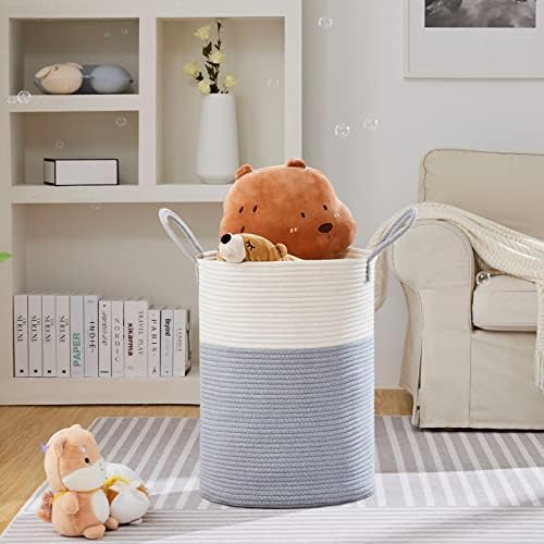 VIPOSCO 100L Extra Large Woven Laundry Basket Hamper, Grey White - Image 2