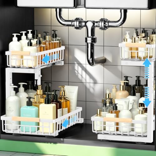 Under Sink Organizer 2 Pack, Double Slide Out Metal Shelf, White by Unknown