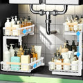 Under Sink Organizer 2 Pack, Double Slide Out Metal Shelf, White by Unknown