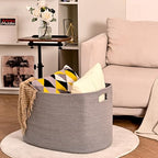 ICERZCZ Large Grey Storage Basket, Blanket Baskets for Living Room, Large Toy Basket for Storage, Woven Cotton Rope Baskets for Blankets, Clothes, Shoes, Books, Grey, 25”x16”x16” (105L) - Image 3