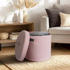 Storage Basket with Lid, Woven Blanket Storage for Living Room, Soft Cotton Rope Bin with Lid, Round Wicker Laundry Basket with Cover, Lidded Kid Dog Toy Box, Nursery Organizer, 15"x13", Pink - Image 3
