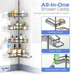 HAMITOR Shower Caddy Tension Pole: 4-Tier Corner Bathroom Organizer with Soap Holder - No-Drill Adjustable Storage Rack - 47-123 Inch Rustproof Space Saving Gray - Image 6