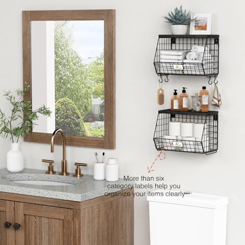 Goozii Black Kitchen Wall Hanging Storage Basket Set of 2, Rustic Stackable Kitchen Counter Fruit Organizer, Wire Baskets Container for Veggie, Garlic, Produce, Onion and Potato (Black Shelf) - Image 4
