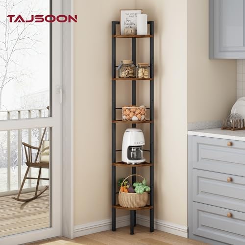 Tajsoon Corner Shelf Stand 5 Tier 60.5" with Metal Frame, Rustic Brown - Image 6