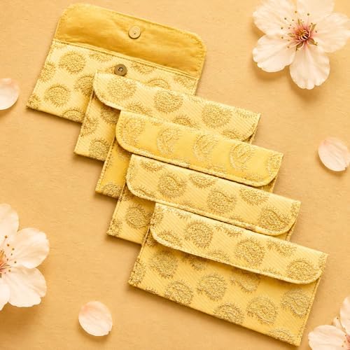 LoveNspire Brocade Fabric Money Envelopes (7.5 x 3.5 Inch) Decorative Paisley Pattern Shagun Lifafa for Indian Wedding, Birthday | Cash Gift Holder & Home Savings Organizer Beige/Pack of 10 by LOVENSPIRE