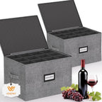 2 Pack Stemware and Glassware Storage Cases - Hard Shell Protection with Dividers for 24 Glasses, Stackable Moving Storage Container with Label & Handles - Crystal Glass - Dark Gray by VERONLY