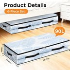 6 Pack Under Bed Storage Bags, 90L Foldable Clear Containers with Handles - Image 2