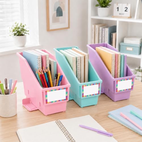 gisgfim 12 Pcs Non-Tip Book Bins with Stabilizer Wings (Pastel) - Image 5