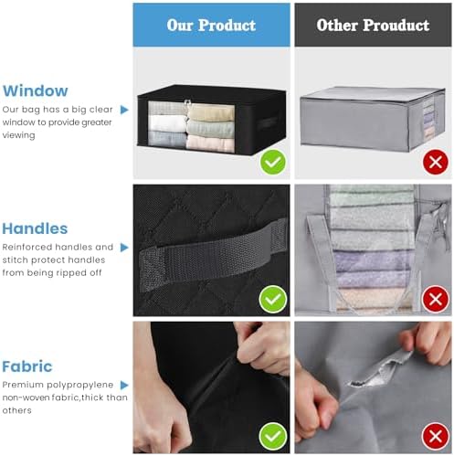 HomeHacks 8-Pack Clothes Organizer Storage Bags, 35L Storage Bins, Black - Image 4