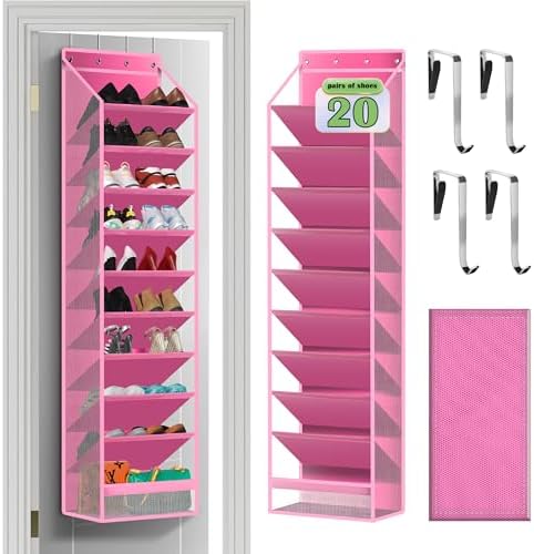 10 - Pocket Over - the - Door Hanging Shoe Organizers & Rack, Made of Sturdy 600D Oxford + Non - Woven Fabric, Space - Saving Storage for Shoes, Boots & More (Pink) by Cotohim